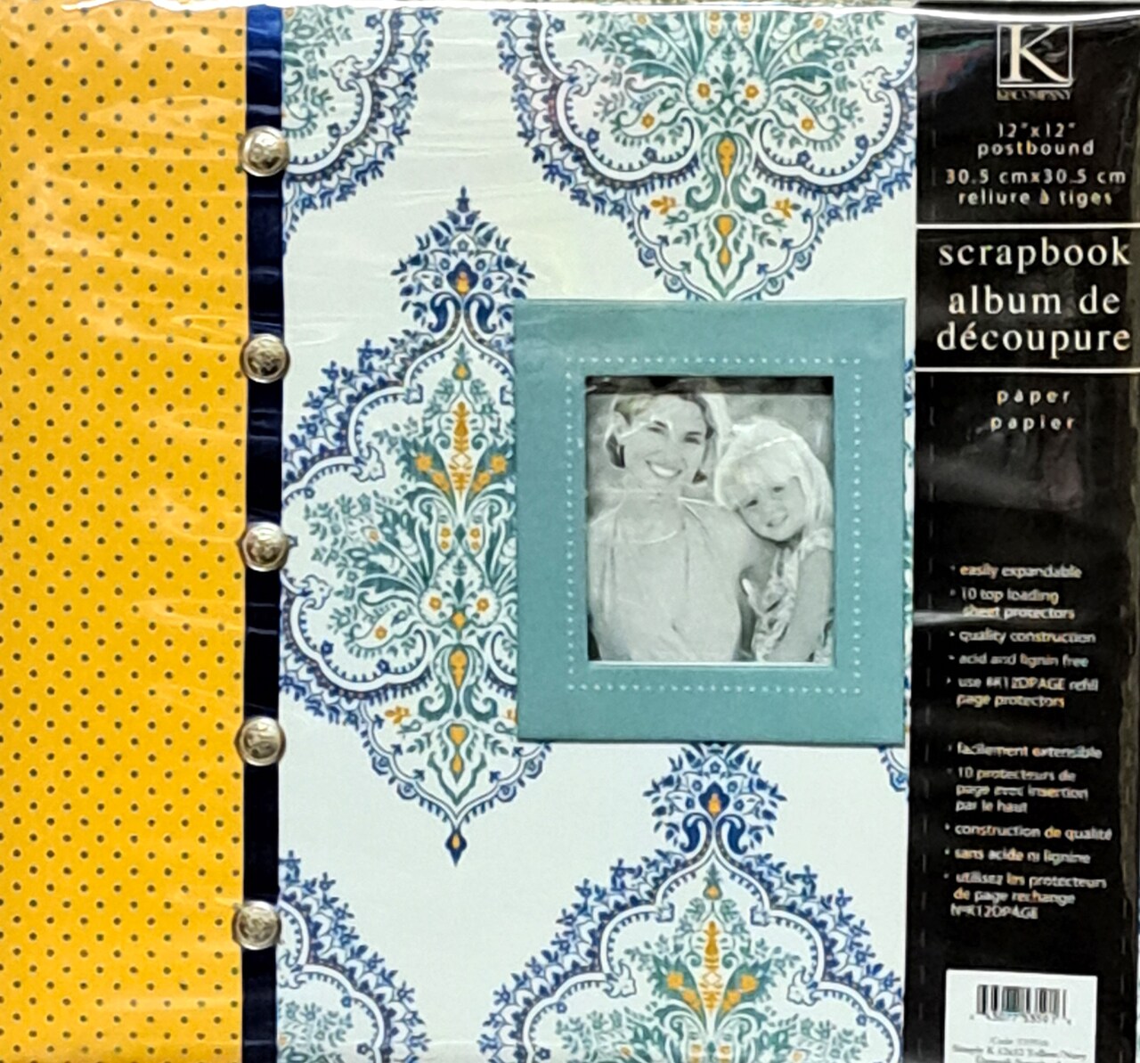K & Company 12 x 12 Yellow & Navy Damask Scrapbook Album